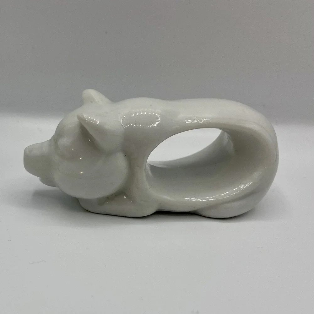 Vintage Japanese White Ceramic Napkin Rings Holders Set Of 4 Cow Pig Duck Rabbit